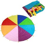 Dimoxii 6.5 FT/13.1 FT Rainbow Parachute with 8 Handles/20 Handles, Gymnastics Play Circus Games for Kids, School Playground Outdoor Activities, Indoor Sports Equipment (4 M/13.1 FT)