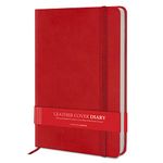 ALDIVO Red Leather Cover Hardbound Notebook Diary with Elastic Lock | 192 Plain Pages | Size A5 | Personal Journal Diary for Office