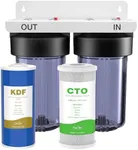 SimPure Whole House Water Filter System, 2 Stages Clear Home Water Pre-Filtration with Carbon and KDF Filters, Reduce Iron, Chlorine, Manganese, Lead, Heavy Metals, 1" NPT Brass Port(DB10C-2KDF)