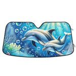 Car Windshield Sunshade Two Dolphins with Bubbles Sun Shield 55"X27.6" Blocks UV Rays and Keeps Vehicle Cool