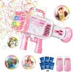 Bubble Machine Rocket Boom Bubble Gun with 80-Hole for Kids Rocket Bubble Maker Blower, Automatic Bubble Toys, 5000+ Bubbles per Min for Boys Girls Adults Outdoor Indoor Birthday (Pink 80-Hole)