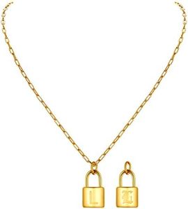 PROSTEEL Cerradura Colgante Letra L Mujer Inicial de Nombre Cadenita con Candado Chapado en Oro
