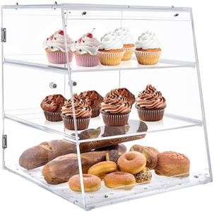 MyGift 3 Tier Premium Clear Acrylic Bread Box, Professional-Grade Retail Bakery Pastry Display Case with Removable Trays and Magnetic Rear Doors for Home or Commercial Use