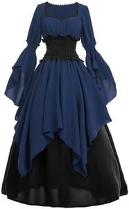 LTAKK Renaissance Dress Medieval Costume Victorian Dresses Women Gothic Fairy Witch Wedding Dress, Navy Blue, Small
