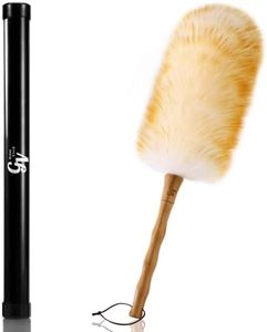 Green Vivid Lambs Wool Duster with Solid Bamboo Handle,Leather Hang Strap,18.9 inch Long,Natural Feather Duster for Cleaning Ceiling Fans,Window Blinds,Computer Screens,Bookshelves etc