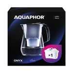 AQUAPHOR Onyx Black Water Filter Jug - Counter Top Design with 4.2L Capacity, 1 X MAXFOR+ Filter Included Reduces Limescale Chlorine & Microplastics Perfect for Families