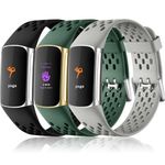 Maledan Classic Bands Compatible with Fitbit Charge 5/ Charge 6 Bands Men Women, Waterproof Sport Band Strap Replacement Wristbands Bracelet for Fitbit Charge 5/ Charge 6 Accessories, Black Gray Green