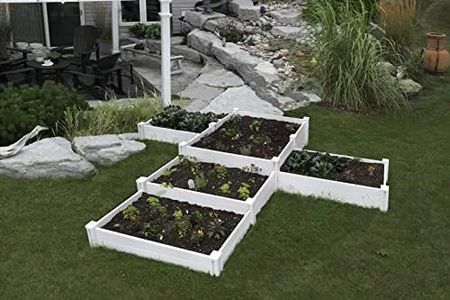 Vita Classic 135 inch x 84 inch Tiered Benefical Pollinator Garden, Five Garden Beds, Modular, PVC, White Vinyl, BPAS and Pthalate Free, VT17110