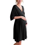 Ekouaer 3 in 1 Labor/Delivery/Hospital Gown Maternity Dress Nursing Nightgown Sleepwear for Breastfeeding V Neck Short Sleeve Nightshirt Sleeping Dress, Black, Medium