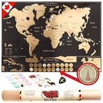 World Map Scratch Off Poster - Travel Map of the World with Scratchable Backpacking Bucket List, US States and Canadian Provinces. Travellers Maps for Office or Cottage Decor