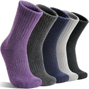 MOGGEI Womens Merino Wool Socks for Hiking Winter Warm Thick Thermal Crew Cozy Cabin Ladies Gift Comfy Boot Work Socks 5 Pairs(Solid Color B)