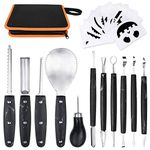 OWUDE Professional Pumpkin Carving Kit, 11 Pieces Heavy Duty Stainless Steel Carving Tools for Halloween with Carrying Case and 10 Pcs Carving Templates-Black