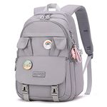 Makukke School Bags for Girls, Backpack Womens Waterproof Book Bags with Laptop Compartment & Anti Theft Casual Daypacks for Primary Junior High University (Gray)