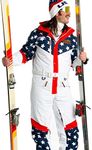 Shinesty Mens Ski Suit | Insulated Waterproof Retro Snow Gear (Medium) Retro Flag White