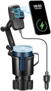 This Hill 3-in-1 Car Wireless Charger Cup Holder, Upgrade 15W Charging, Car Cup Holder Phone Mount with Adjustable Base & 360° Rotation Compatible for All Smartphones(with Car Adapter)