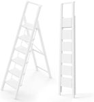 WOA WOA 6 Step Ladder, Lightweight Folding ladders with Wide Pedals, Slim Stepladder for Narrow Spaces, Tall Ladder for High Ceilings with Handrails, Kitchen Aluminum Ladder 300lbs - White