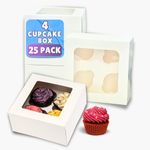 PACK N TRADE 25 Pcs cupcake boxes 4 hole - Removable Inserts Deep muffin boxes – White cake box (17.7 x 17.7 x 7.5 cm) with Clear Window - Ideal for Muffins, Cupcakes