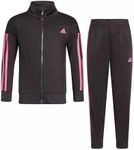 adidas Girls Zip Front Classic Tricot Jacket and Joggers SetTricot Track Set, Black/Light Pink, 4