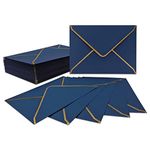 50 PCS Invitation Envelopes 18.5 x 13.5 cm, Blue Envelopes 5 x 7 Inch V-Flap Mailing Card Envelopes Quick Seal Envelopes with Gold Border for Weddings, Graduations, Greeting Cards