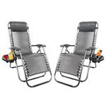 1ABOVE Set of 2_Folding Reclining Chairs_Heavy Duty Textoline Zero Gravity Chairs_Garden Outdoor Patio Sun Loungers ((GREY)