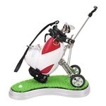 Golf Bag Pen Set,Golf Gift Golf Pens Holder, Golf Bag Holder with 3 Ballpoint Pens and Mini Pen Bag with Base for Men,Golf Souvenirs Gifts for Golfer Fans Coworker(Red White)