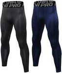 LNJLVI 2 Pack Men's Compression Pants Running Tights Workout Leggings(Black-Dark Blue,M)