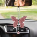 cobee Butterfly Car Accessories, Car Interior Mirror Ornaments Car Bling Rearview Mirror Accessories Diamond Car Hanging Ornament Lucky Hanging Pendant Cute Car Accessories for Women (Pink)