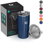 Coffee Gator Insulated Coffee Cup with Paperless Filter, All-in-One Hand Drip Coffee Maker with Filter, Thermal Stainless Steel Travel Cup for Hot Drinks - 585ml / 20oz (Blue)