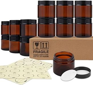 TUZAZO 12 Pack 2 Oz Thick Amber Round Glass Jars with Lids - Empty Mini Candle Making Jars/Cosmetic Containers with Leakproof Lids for Cream Lotion Essential oil Products