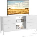 Lulive TV Stand Dresser for Bedroom, Entertainment Center with Power Outlet & Open Shelf, Media Console Table with 4 Fabric Drawers Storage Organizers for 50 Inch TV for Living Room, Dorm (White)