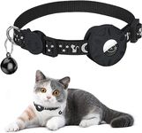 Airtag Cat Collar, Air tag Cat Collar with Bell and Safety Buckle in 3/8" Width, Reflective Cat GPS Tracker Collar with Waterproof Airtag Holder Lightweight Tracker for Cat Dog Kitten Puppy (Black)