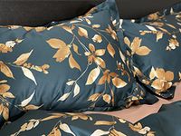 Eikei Vintage Botanical Flower Print Bedding 400tc Cotton Sateen Romantic Floral Scarf Duvet Cover 3pc Set Colorful Antique Drawing of Summer Lilies Daisy Blossoms (King, Green Rust)