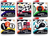 BabyBibi Cloth Books (Set of 6). High Contrast Soft Books. Black and White Images Encourage Infant Development – Suitable for Babies and Toddlers from 0+ Months – ASTM Certified