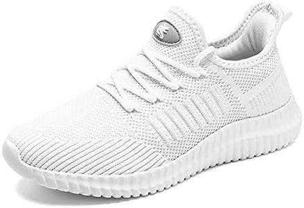 SK·TRIP Women's Walking Shoes Lightweight Breathable Flying Woven Mesh Upper Casual Jogging Shoes Ladies Tennis Shoes Workout Footwear Non-Slip Gym Sneakers for Women, White, 9.5