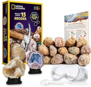 NATIONAL GEOGRAPHIC Break Open 15 Premium Geodes - With Goggles, Detailed Learning Guide, 3 Display Stands, Great Stem Science Toy & Educational Gift