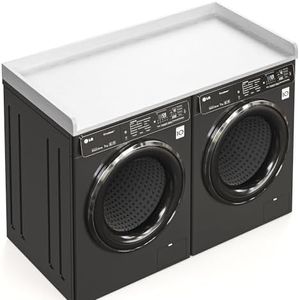 Washer Dryer Countertop, 27.5"x54" Wood Washer and Dryer Countertop with 2.95" Edge Rails, Laundry Machine Topper with Rounded Corner for Laundry Room Organization and Storage, White