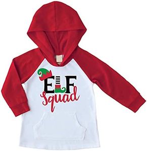 Bump and Beyond Designs Kids Elf Squad Christmas Raglan Hoodie (18 Months, Red)