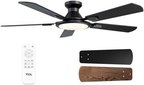TCL 52 inch Ceiling Fans with Lights,Remote Control Multifunctional Quiet Fan with Three Color Temperature and Dimmable Light with Reversible Blades (Black)