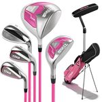 Golf Clubs for Women Right Handed 7-Piece Complete Set with Driver Hybrid 7 Iron 9 Iron Sand Wedge Putter Stand Bag - Beginner Womens Golf Set Pink