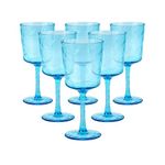 BAYSIDE Lulworth Acrylic Wine Glass, 360ml Set of 6 Blue Reuseable Shatterproof Drinking Glasses, Durable Home Décor, BPA Free, for Outdoor Use, Parties BBQ’s Poolside (6 Pack Wine Glasses)