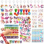 Party Bag Fillers for Kids,120PCS Unicorn Kids Party Bag Fillers Toys for Girls Birthday Party Favours Gift, Lucky Dip Prizes, Classroom Rewards with Keychains, Slap Bands, Stamper, Rings etc.