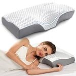 NOFFA Ventilated Gel Memory Foam Pillow, Oreiller Ergonomic Pillow for Side Sleepers, Ice Silk Cooling Pillow Cervical Support, Contoured Orthopedic Neck Pillow for Back/Stomach Sleeping 60x34x11/7 cm