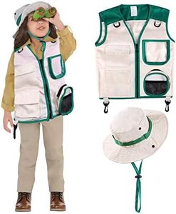 Safari Costume Cargo Vest and Hat for Kids, Outdoor Explorer Kits and Role Play for Park Ranger, Paleontologist, Zookeeper, Jane Goodall Costume,Great Backyard Safari Gift for Adventure Boys and Girls