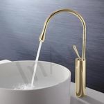 InArt Bathroom Single Lever Hole Basin Mixer Pillar Tap Brass High Neck Long Body Sink Gold Faucet