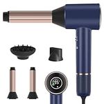 PARWIN PRO BEAUTY Air-Sonic Hair Dryer with Diffuser, HD-LED Display & 110, 000 RPM High Speed Ionic Blow Dryer, 32mm Left & Right Air Auto-Wrap Curlers, Prussian Blue Professional Version