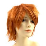 Anime Halloween Wig Dark Orange for Cosplay Party, Synthetic Layered Short Hair Wigs with Bangs, Pastel Wigs for Women Girls Men Kids