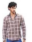 Thomas Scott Men 100% Cotton Slim Fit Checked Spread Collar Long Sleeves Casual Shirt (Dark Brown,2XL)