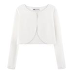 Bolerose Girls Long Sleeve Velvet Childrens Kids Sweater Bolero Shrug (Off-White, 13-14 Years)