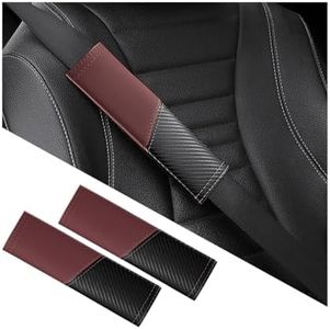 Mandark 2PCS Car Seat Belt Cover, Carbon Fiber Leather Vehicle Seatbelt Strap Protecors for Shoulder and Neck, Soft Safety Harness Auto Interior Pad Cushion Universal for SUV, Truck, RV（Red）