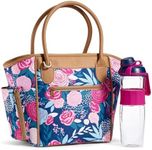 Fit & Fresh Beechwood Large Lunch Bag For Women With Side Pouches & Carry Handles, Complete Lunch Kit Includes Matching Shaker Bottle, Navy Lorella Posey